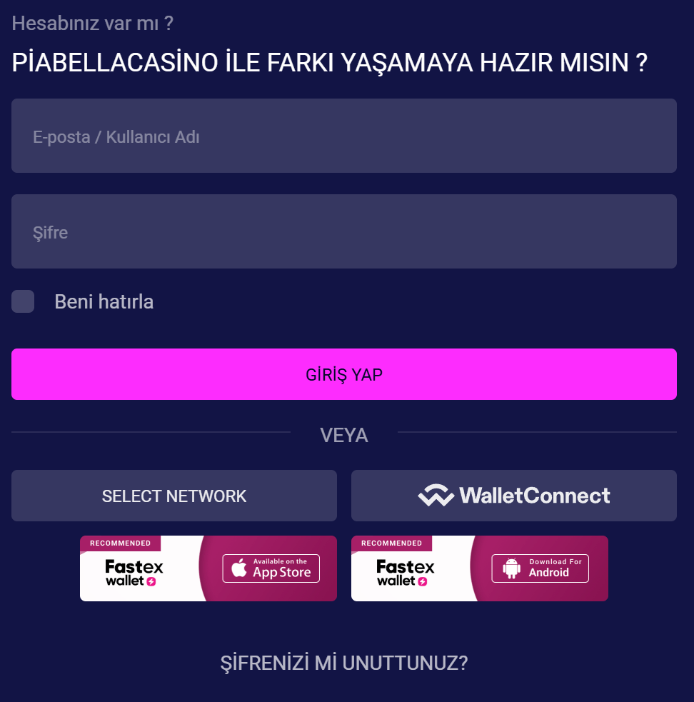 Piabella Casino kayıt işleminin önizlemesi